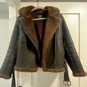 Abercrombie & Fitch Faux Leather Shearling Moto Jacket